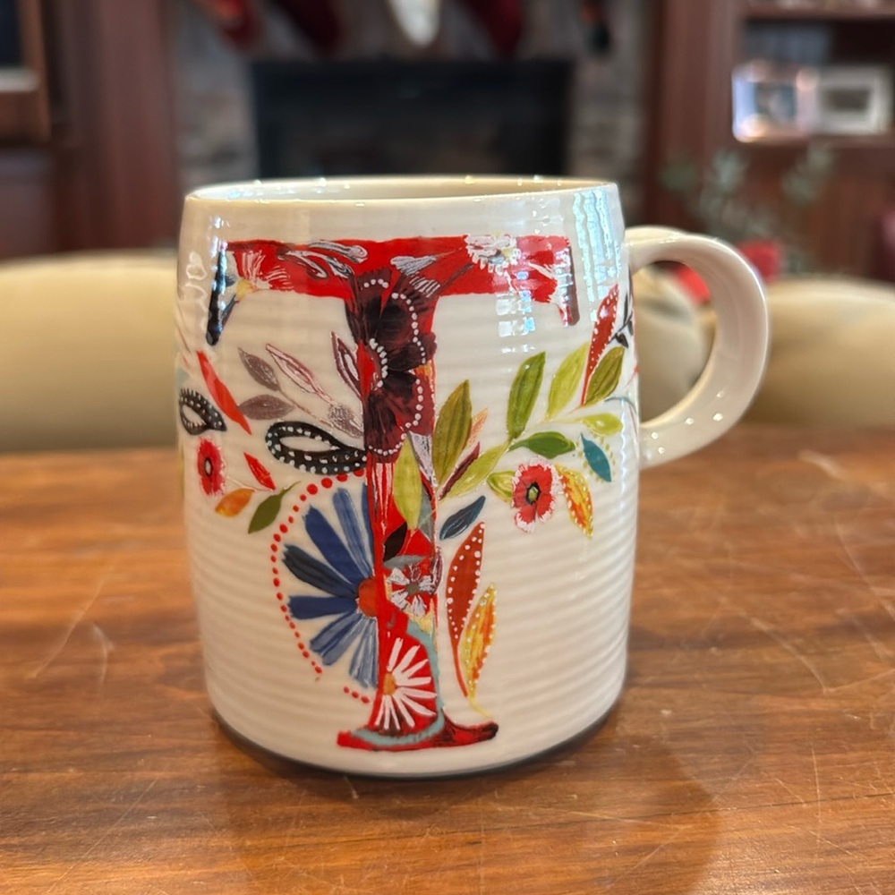 NWOT! Starla M. Halfmann Anthropologie Stoneware T Floral Flowers Mug New